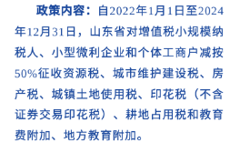 山東省小規(guī)模納稅人減半征收六稅二費(fèi)