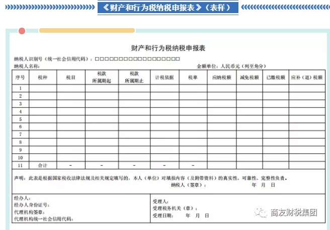 《財產(chǎn)和行為稅納稅申報表》（表樣）